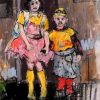 Nadia and Luciano 1990. A Painting of a young boy and a girl holding hands by Scottish Artist Hamish MacDonald